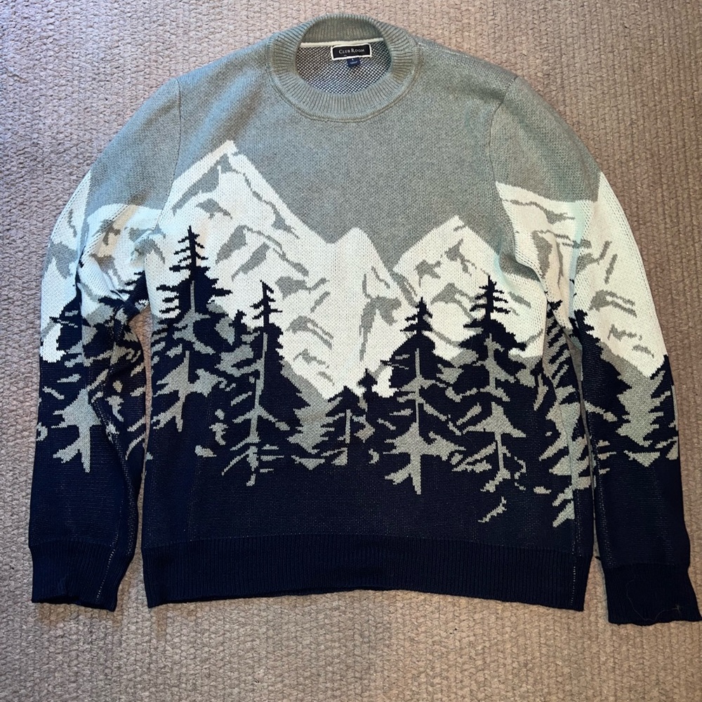 *LIKE NEW* Club Room Knit Crewneck Long Sleeve Sweater with Mountain Graphic